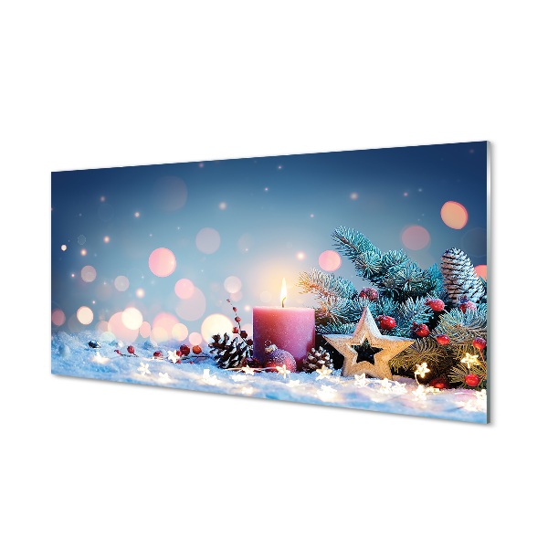 Tableau sur verre Neige bougie saint