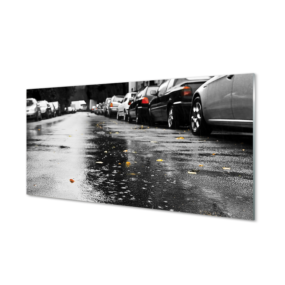 Tableau verre imprimé Feuilles d'automne voiture route