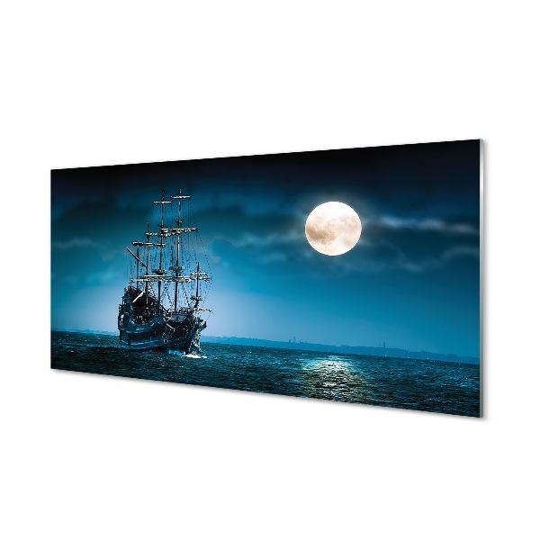 Tableau imprimé sur verre Ville mer navire lune