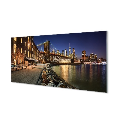 Tableau sur verre Gratte-ciel de la rivière nuit