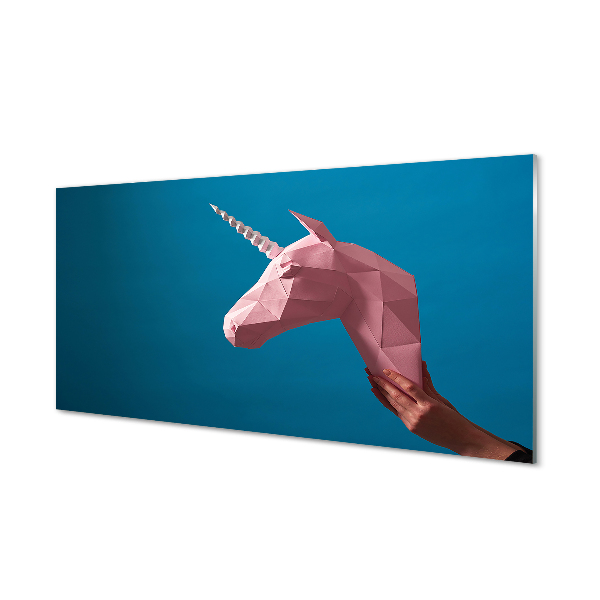 Tableau sur verre Origami licorne rose