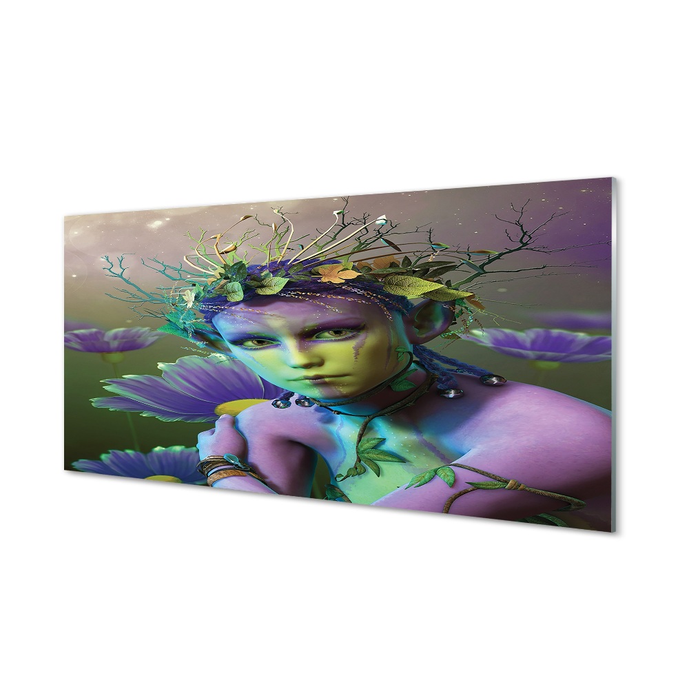 Tableau photo sur verre Elf fleurs femme