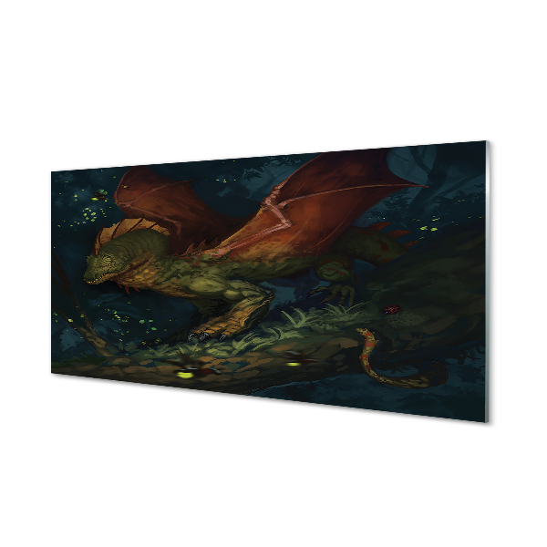 Tableau imprimé sur verre Dragon vert dans la forêt