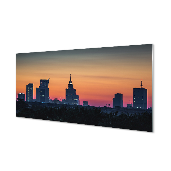 Tableau sur verre Panorama sunset de varsovie