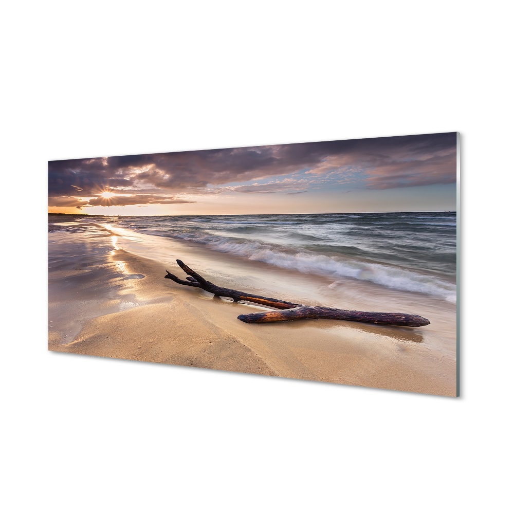 Tableau en verre Gdańsk plage coucher du soleil de la mer