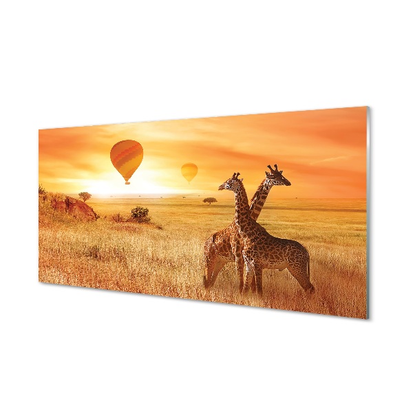 Tableau verre imprimé Ballons ciel girafe