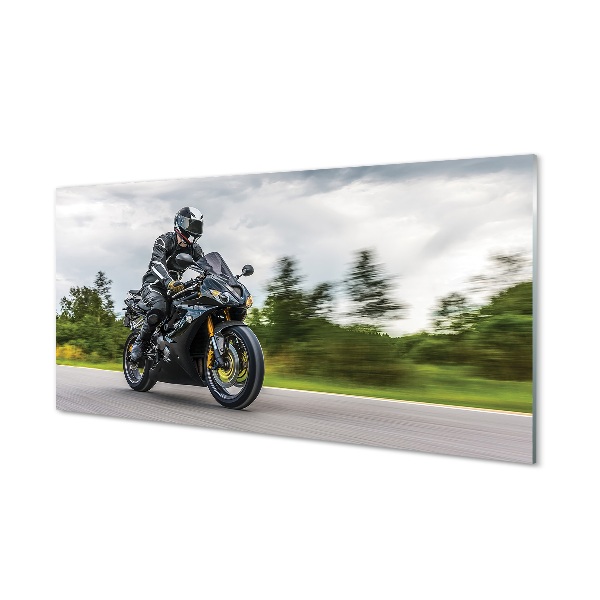 Tableau photo sur verre Ciel nuages ​​route moto