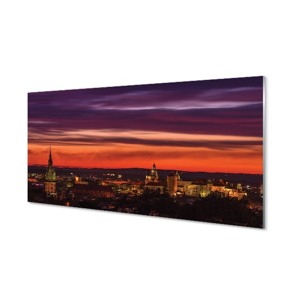 Tableau sur verre Panorama cracovie nuit