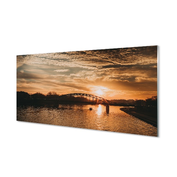 Tableau verre imprimé Coucher du soleil pont de la rivière cracovie