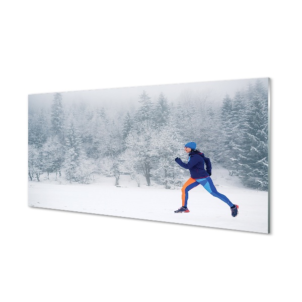 Tableau photo sur verre Forêt bonhomme de neige d'hiver