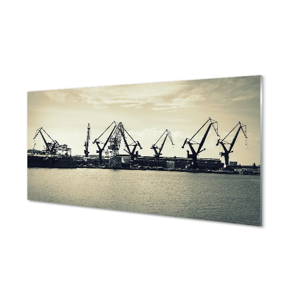 Tableau sur verre Rivière gdańsk grues de chantier naval