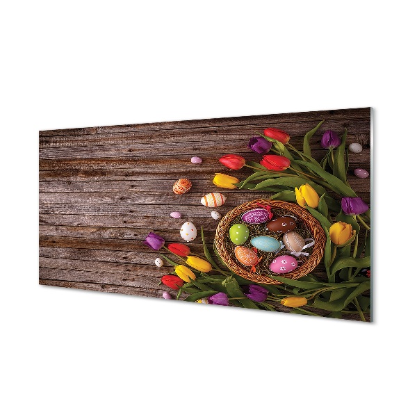 Tableau imprimé sur verre Planches tulipes oeufs