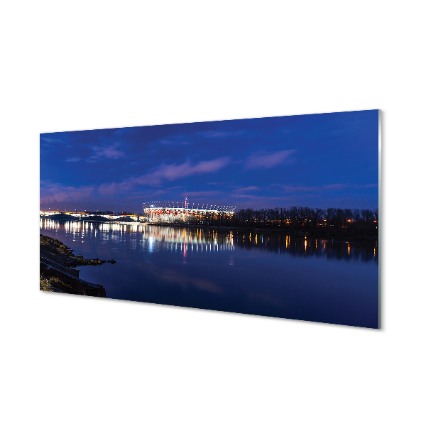 Tableau en verre Rivière stade varsovie pont nuit