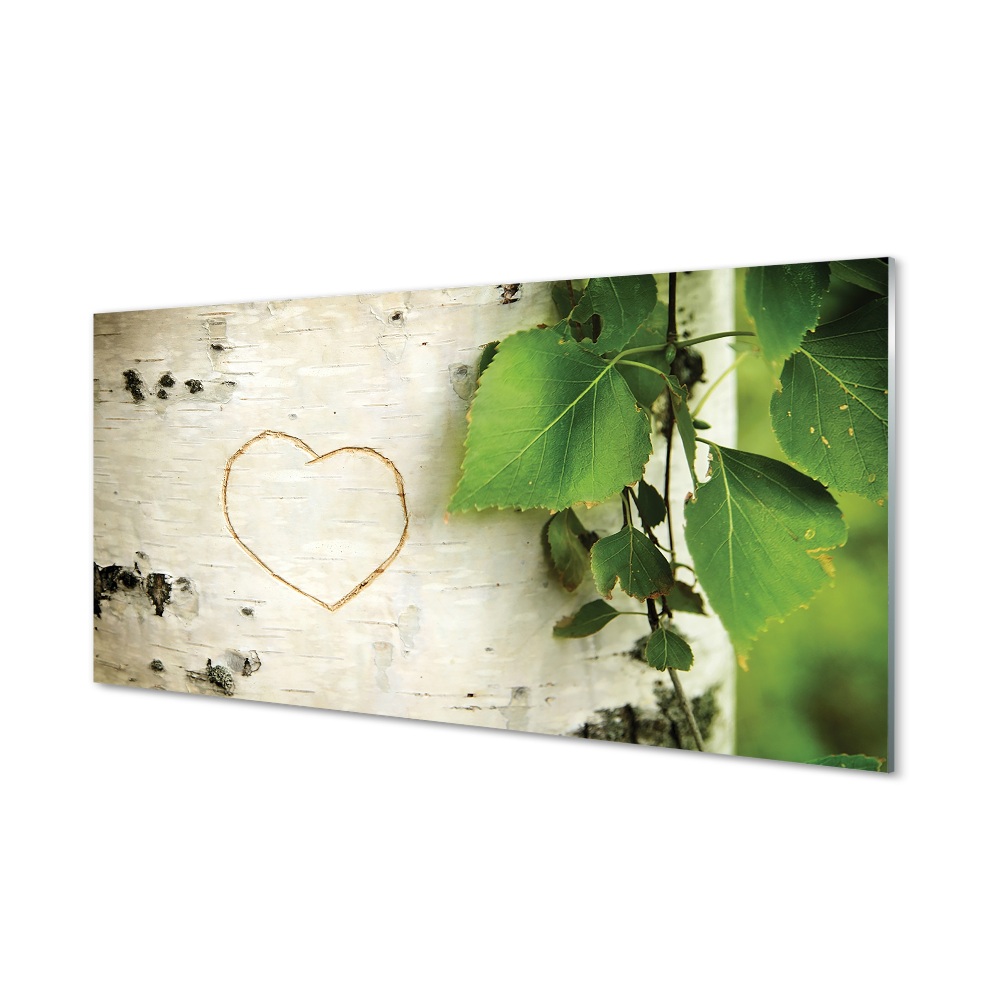 Tableau imprimé sur verre Feuilles de bouleau de coeur