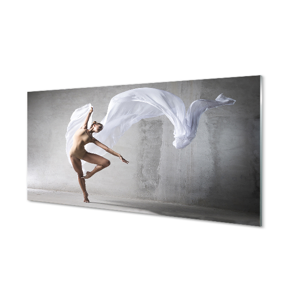 Tableau photo sur verre Femme qui danse matériel blanc tánc fehér anyag