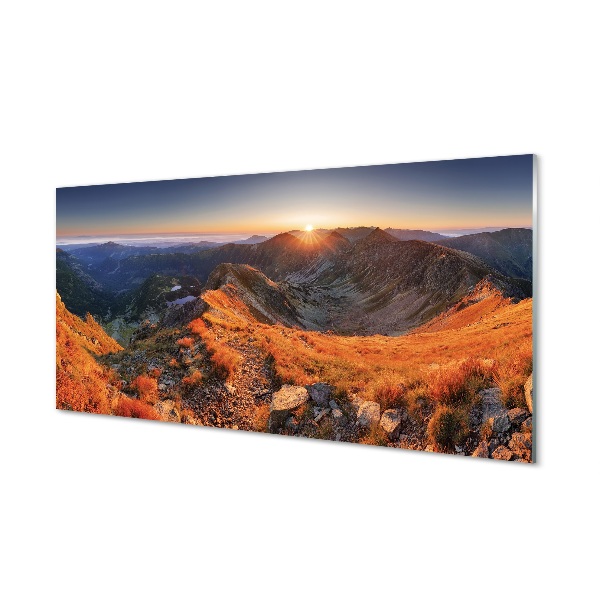 Tableau imprimé sur verre Coucher du soleil montagne