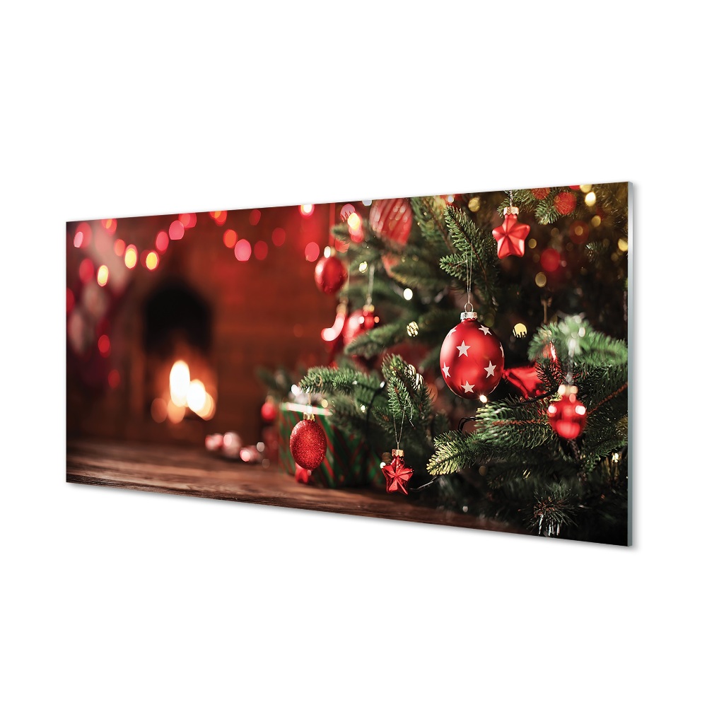 Tableau verre imprimé Lumières baubles arbre de noël cadeaux