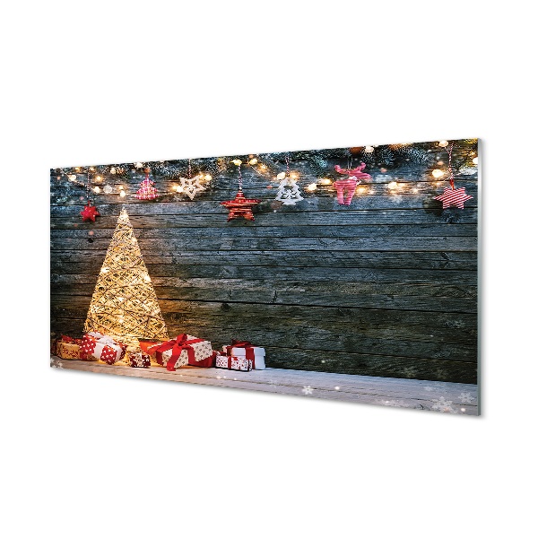 Tableau sur verre Cadeaux de noël cartes de décoration d'arbre