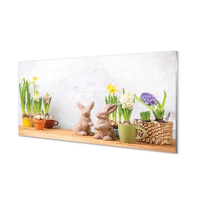 Tableau photo sur verre Fleurs lapins