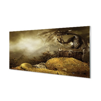 Tableau en verre Or nuages ​​de montagne du dragon