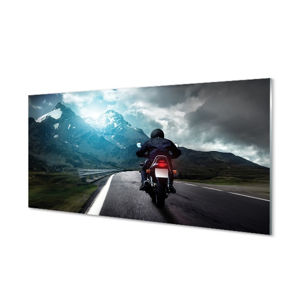 Tableau en verre Route montagne moto ciel homme