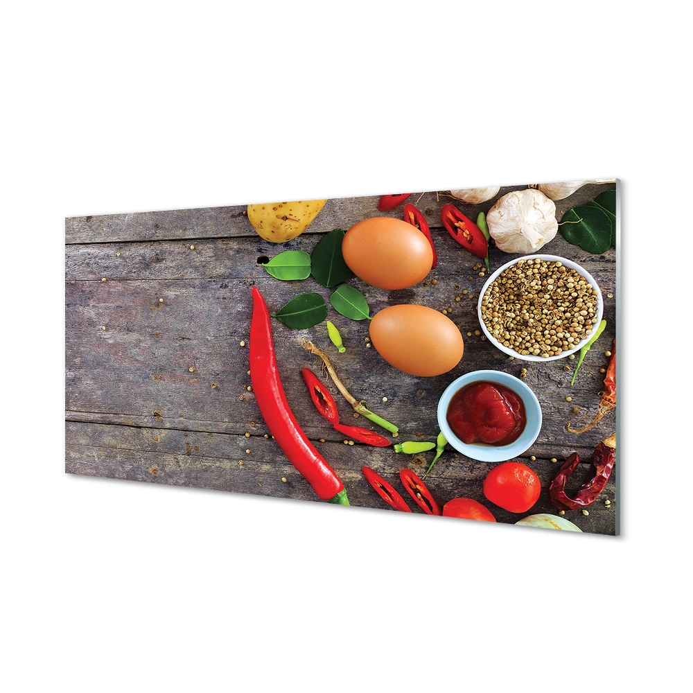 Tableau imprimé sur verre Poivre feuilles oeufs