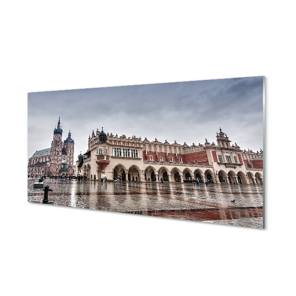 Tableau photo sur verre Cracovie église pluie tissu