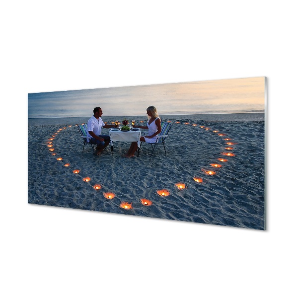 Tableau sur verre Coeur avec une paire de bougies mer