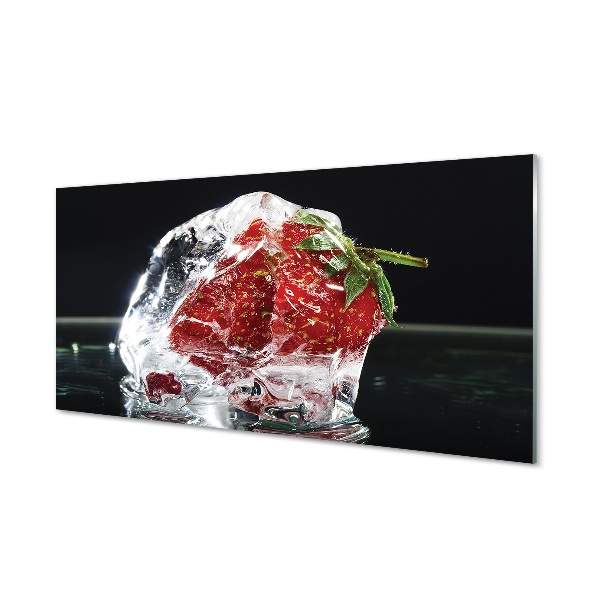 Tableau imprimé sur verre Fraises dans le cube de glace