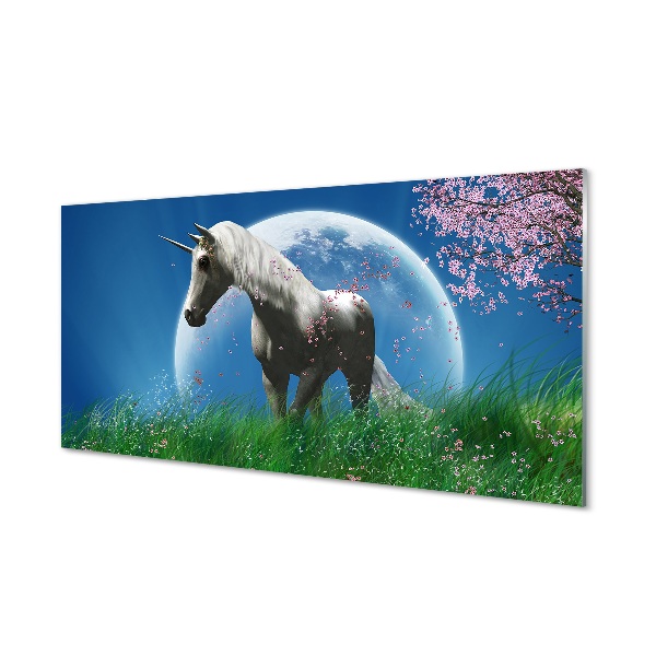 Tableau imprimé sur verre Champ lune licorne