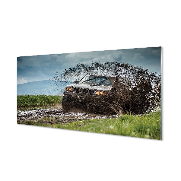 Tableau photo sur verre Montagnes auto terrain nuages