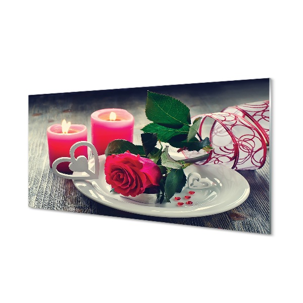 Tableau imprimé sur verre Bougie coeur rose