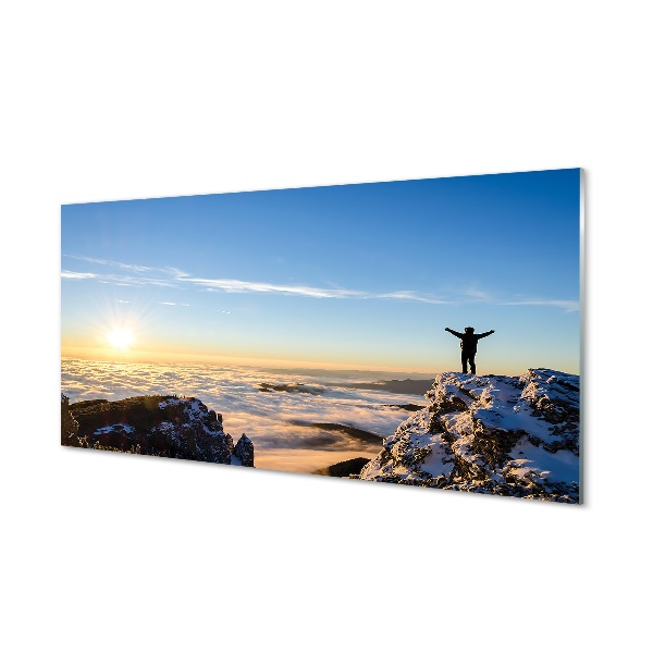 Tableau photo sur verre Montagne nuages ​​homme est