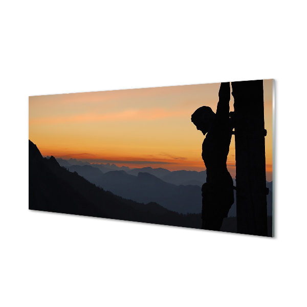 Tableau photo sur verre Jésus crucifié coucher du soleil