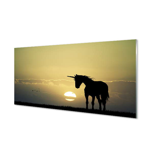 Tableau verre imprimé Champ licorne coucher du soleil