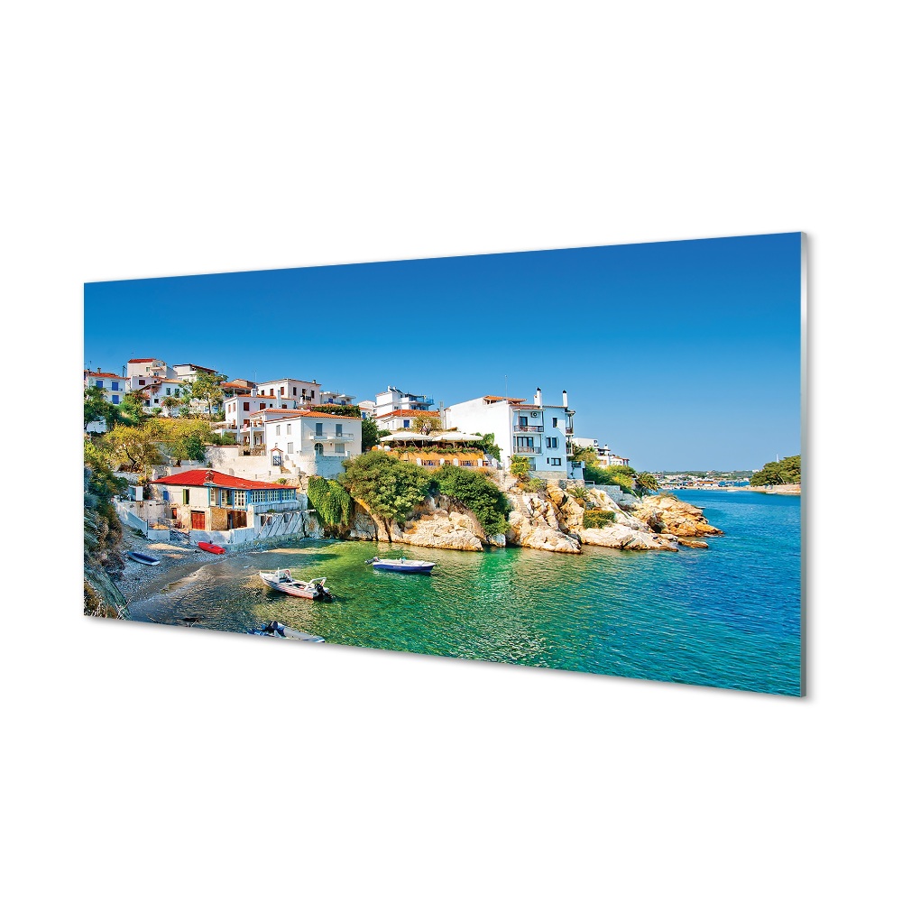 Tableau photo sur verre Bâtiments grèce côte de la mer