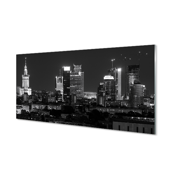 Tableau photo sur verre Panorama nocturne des gratte-ciel de varsovie