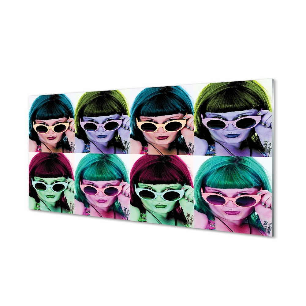 Tableau verre imprimé Cheveux féminins lunettes de couleur