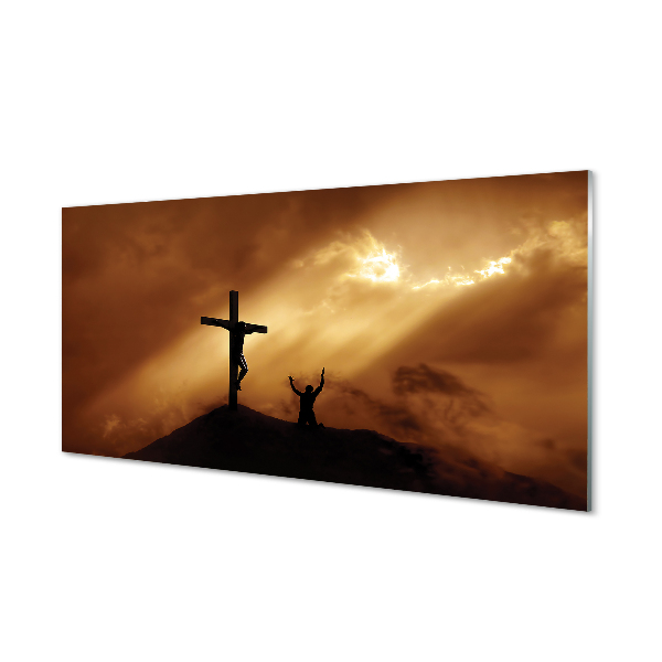 Tableau photo sur verre Croix de jésus lumière