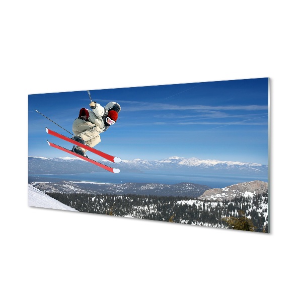 Tableau imprimé sur verre Skieur montagne