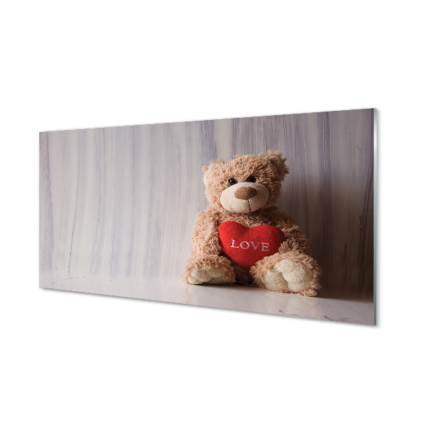 Tableau verre imprimé Coeur ours en peluche