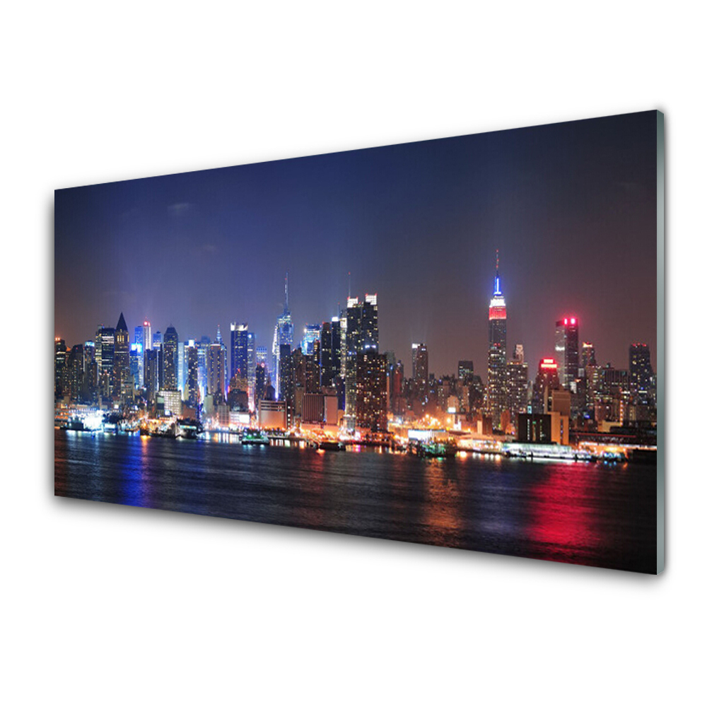 Tableau sur verre Ville Gratte-ciel Nuit