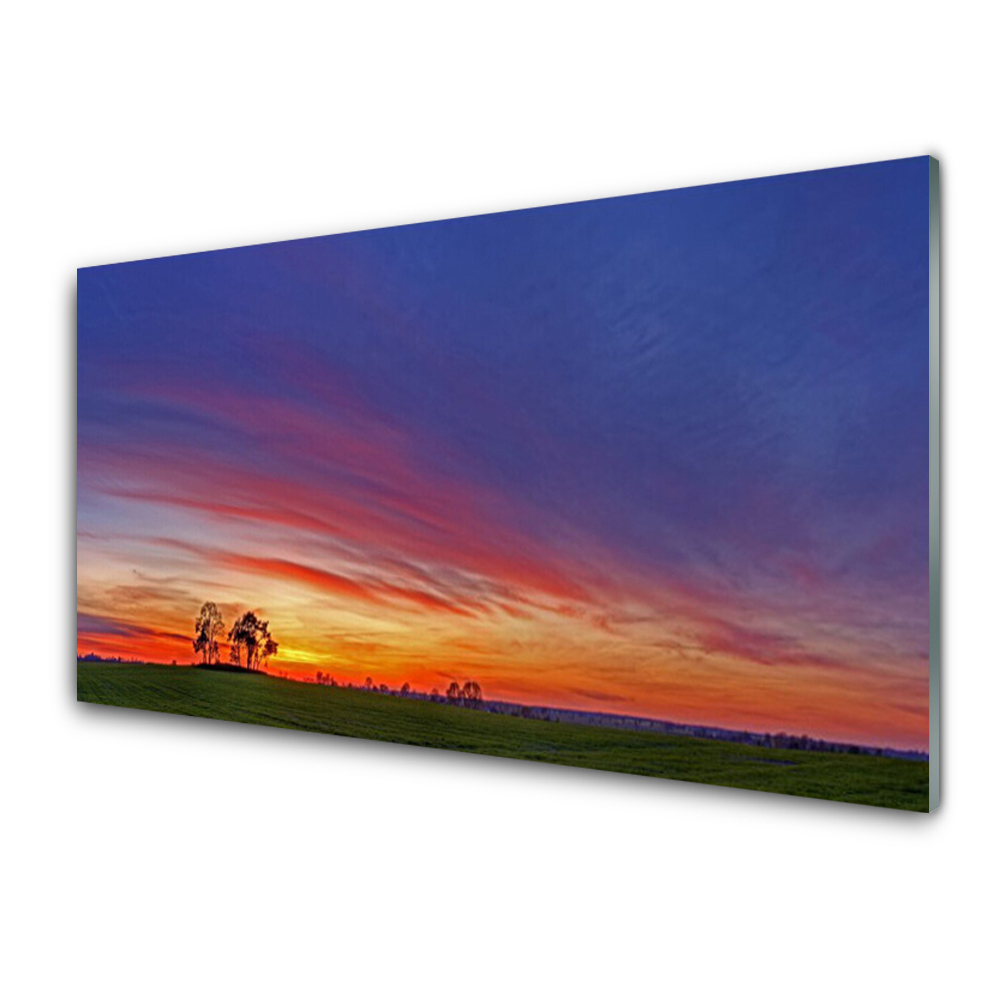 Tableau verre imprimé Paysage Champ Arbres