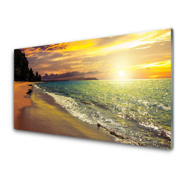 Tableau sur verre Plage, eau, coucher de soleil, paysage