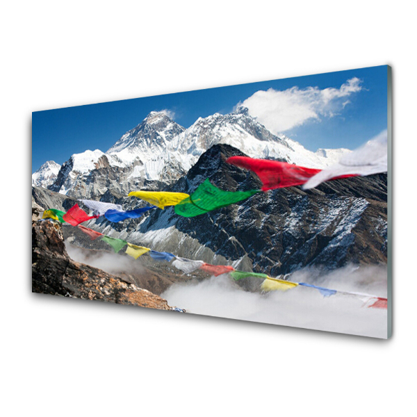 Tableau photo sur verre Sommets de montagne Drapeaux