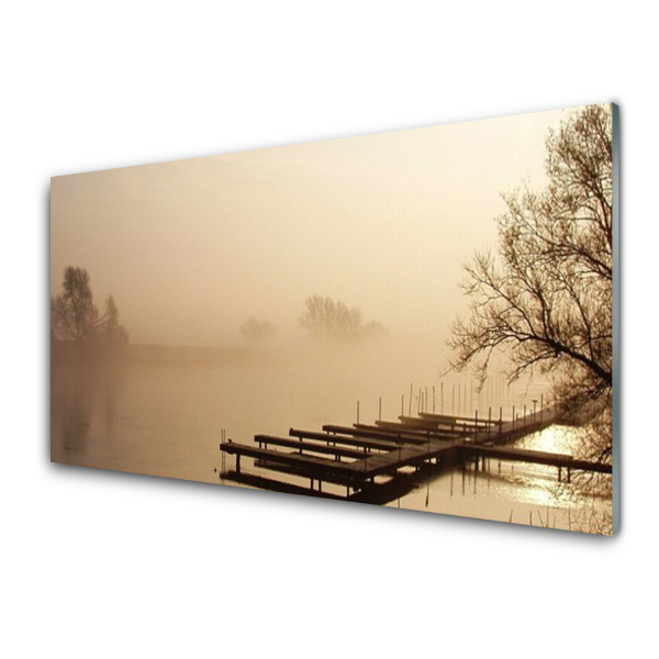 Tableau sur verre Pont Lac Brouillard