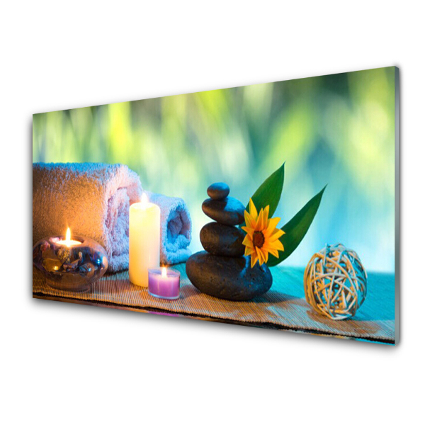 Tableau photo sur verre Serviettes de bougies de spa