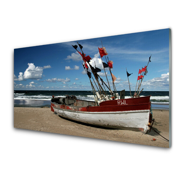 Tableau photo sur verre Bateau Côte Océan