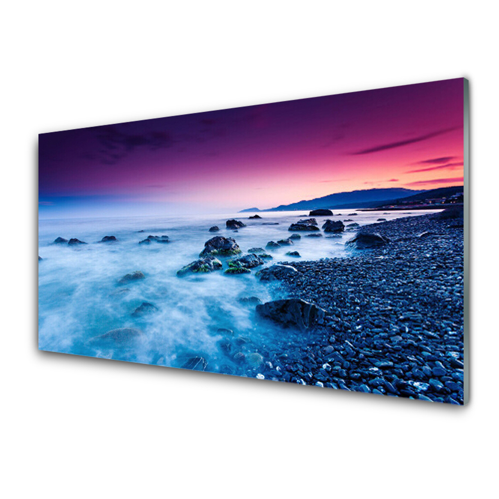 Tableau sur verre Plage Pierres Brume Nuit