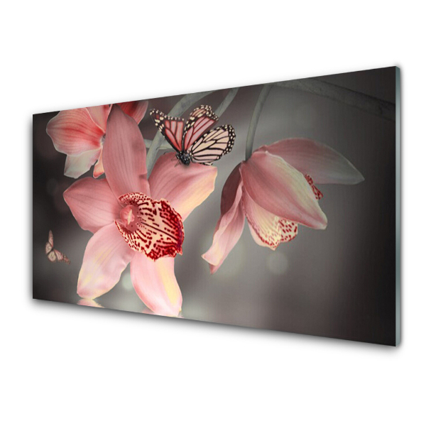 Tableau sur verre Fleurs Papillon Nature